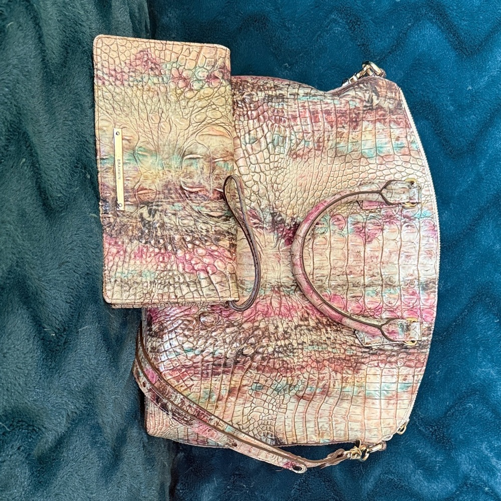 Brahmin Multicolor Croc-Embossed Shoulder Bag and matching wristlet.